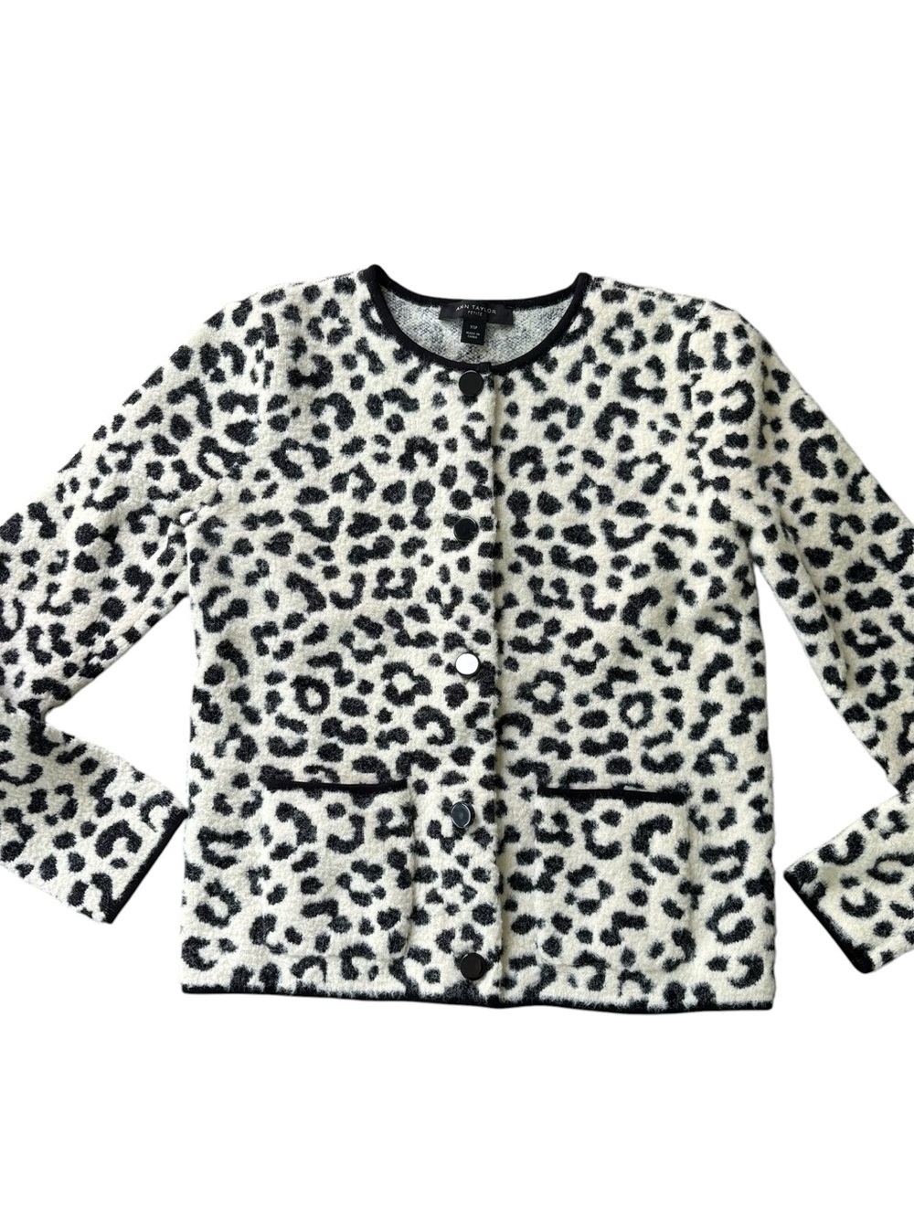Womens Black & White Leopard Print Button-Front Cardigan